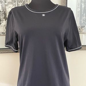 Chanel Uniform Black Tshirt with White CC’s and White Trim around Neck / Sleeves